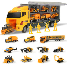 Load image into Gallery viewer, Coolplay 12pcs/set Mini Diecast Alloy Car 2in1 Model Engineering Toy Vehicles Carrier Truck with Ejection &amp; Carry Function Gifts
