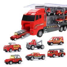 Load image into Gallery viewer, Coolplay 12pcs/set Mini Diecast Alloy Car 2in1 Model Engineering Toy Vehicles Carrier Truck with Ejection &amp; Carry Function Gifts
