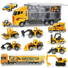 Load image into Gallery viewer, Coolplay 12pcs/set Mini Diecast Alloy Car 2in1 Model Engineering Toy Vehicles Carrier Truck with Ejection &amp; Carry Function Gifts
