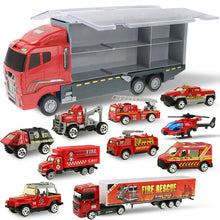 Load image into Gallery viewer, Coolplay 12pcs/set Mini Diecast Alloy Car 2in1 Model Engineering Toy Vehicles Carrier Truck with Ejection &amp; Carry Function Gifts
